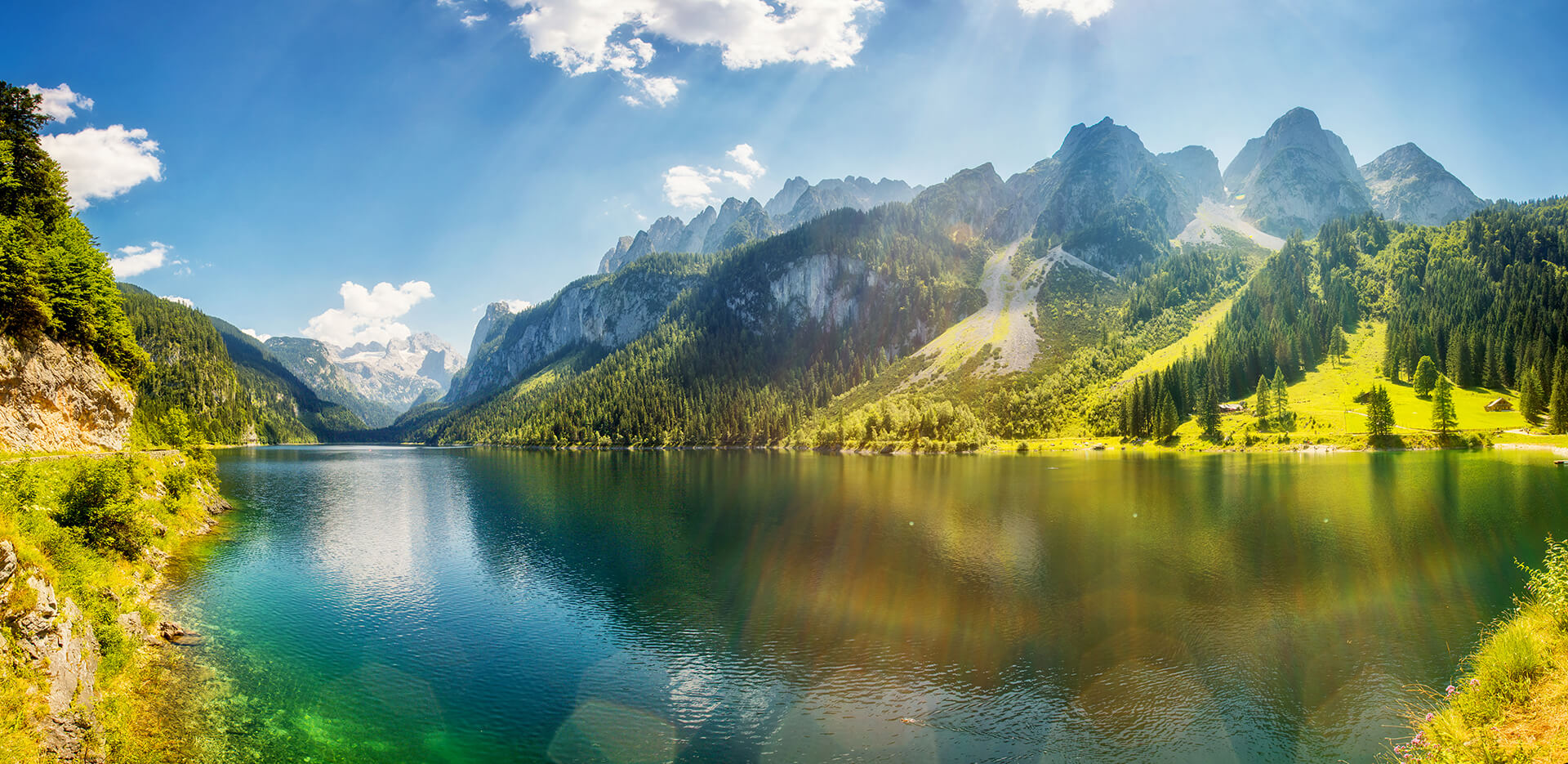 Mountains and water on a sunny day